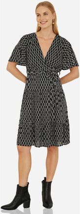 Yumi Short Sleeve Tie Waist Midi Skater Dress in Black at Nordstrom, Size 10