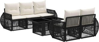 vidaXL Conjunto De Sof&aacute;s De Jard&iacute;n 6 Uds. Negro Y Blanco Crema Vidaxl
