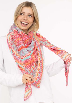 Zwillingsherz Dreieckstuch ZWILLINGSHERZ Maralda, Damen, t&uuml;rkis orange pink, Strick, Materialmix, gemustert, mehrfarbig, Modet&uuml;cher Dreieckstuch, farbenfrohes Muste