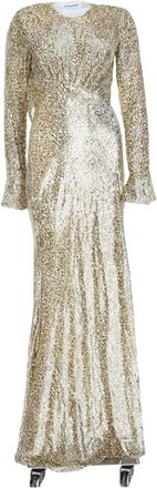 Self Portrait Shimmering Gold Maxi Dress with Cut-Out Detail