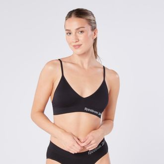 Reebok Bustier REEBOK JUSTINE, Damen, Gr. XS (34), N-Gr, schwarz, Obermaterial: 74% Polyamid, 26% Elasthan, bedruckt, unifarben, BHs Bustier, schmale Tr&auml;ger,