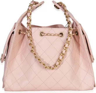Chanel Mens Pink Quilted Caviar Small 25 Hobo Handbag Leather