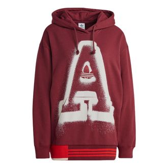 adidas (WMNS) adidas Originals Oversized A Graphic Hoodie Red IC5236