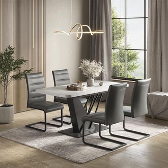 Vicco Set De Mesa De Comedor Fenaro, Blanco/negro, 120 X 80 Cm Con 4 Sillas De Comedor, Gris, Vicco
