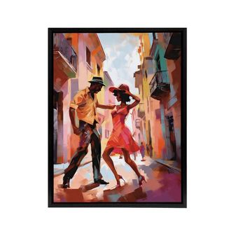 Artery8 Salsa Street Dance Mambo Colourful Framed Canvas Wall Art Print | Size: W24 x H32