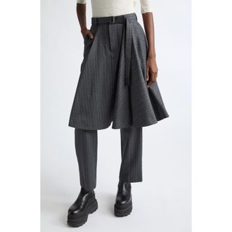 sacai Pinstripe Skirt Layered Trousers in Black at Nordstrom, Size 4
