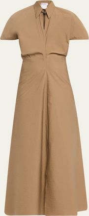 Brunello Cucinelli Techno Cotton Poplin Short-Sleeve Maxi Shirtdress