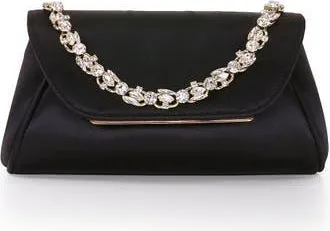 Badgley Mischka Seraphina Satin Clutch with Crystal Necklace Handslip in Black at Nordstrom, Size Medium