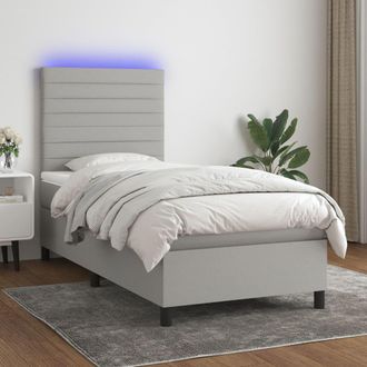 vidaXL Cama Box Spring Colch&oacute;n Y Luces Led Tela Gris Claro 90x190 Cm Vidaxl