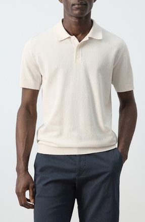 Mango Fine Knit Polo in Ivory White at Nordstrom, Size X-Large