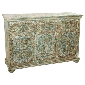 Wanderlust Deco Aparador De Madera Tallada Verde 147x45x96