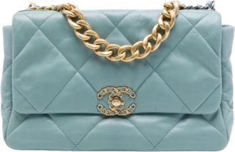 Chanel Pre-owned Large 19 Flap Bag - Dames - Vintage Schoudertas - Blauw - ONE Size - Leer - Vintage