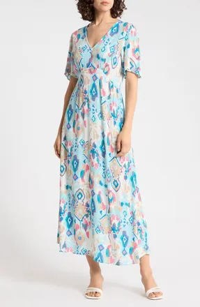 b.young Printed Maxi Dress in Clearwater Ethnic Mix at Nordstrom Rack, Size 10 Us / 42 Eu