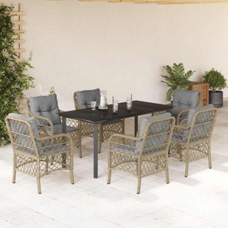vidaXL Set Comedor De Jard&iacute;n 7 Pzas Con Cojines Rat&aacute;n Sint&eacute;tico Beige Vidaxl