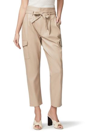 Paige Tami Tie Waist Faux Leather Cargo Pants in Taupe at Nordstrom, Size 8