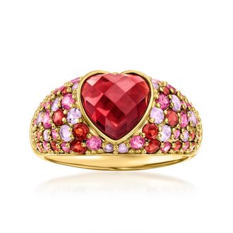 Ross-Simons Heart-Shaped Garnet and Multi-Gemstone Ring in 18kt Gold Over Sterling