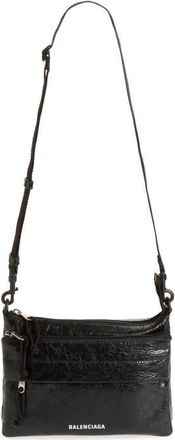 Balenciaga Explorer Double Pouch Lambskin Messenger Bag in 1000 Black at Nordstrom