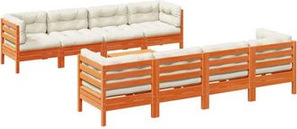 vidaXL Set De Sof&aacute;s Jard&iacute;n 9 Pzas Con Cojines Madera Pino Marr&oacute;n Cera Vidaxl
