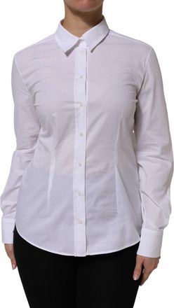 Dolce & Gabbana Womens White Cotton Long Sleeves Collared Top Shirt Elastane