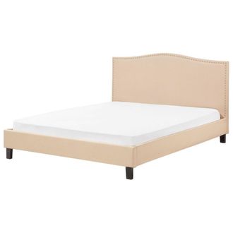Beliani Cama Tapizada En Poli&eacute;ster Beige 180 X 200 Cm Dise&ntilde;o Tradicional Con Cabecero Glamour Montpellier