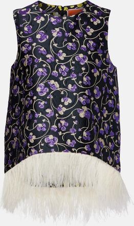 La DoubleJ La Scala feather-trimmed jacquard top