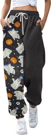 Generic HUIFUAO Womens Halloween Pants Oversized Ghost Pumpkin Sweatpants Funny Halloween Costumes Bat Print Joggers Elastic Waist Festival Trousers Baggy Tra