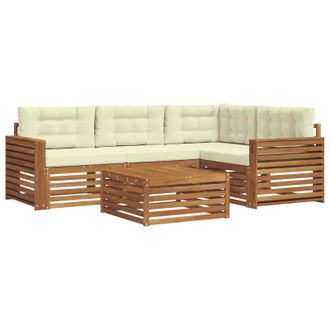 vidaXL Conjunto De Sof&aacute;s De Exterior Con Coj&iacute;n 5 Pcs Natural Y Crema Vidaxl