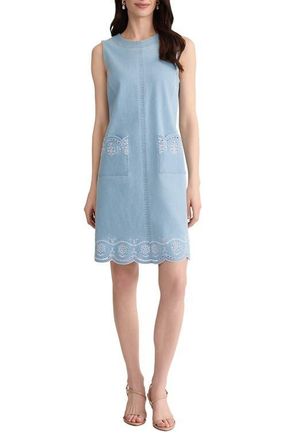 Jones New York Eyelet Embroidery Sleeveless Minidress in Huntington Wash at Nordstrom, Size X-Large