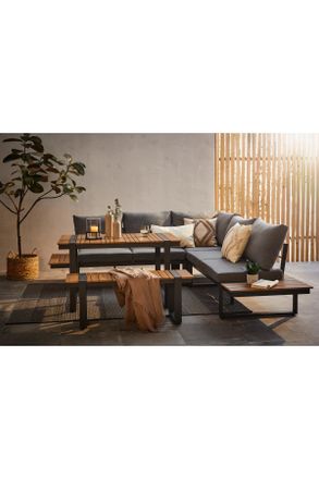 ambia GARDEN Dining-Loungeset, Anthrazit, Dunkelgrau, Teakfarben, Metall, Kunststoff, Textil, F&uuml;llung: Schaumstoff,Polyester, einzeln stellbar, 240x240 cm, Gartenm
