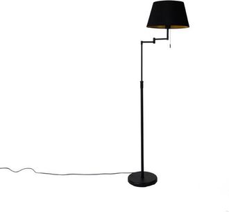 QAZQA Moderno L&aacute;mpara De Pie Inteligente Negra Con Pantalla Negra Con Wifi A60 - Ladas Deluxe Textil /acero Redonda Adecuado Para Led Max. 1 X 9 Watt - Qazq