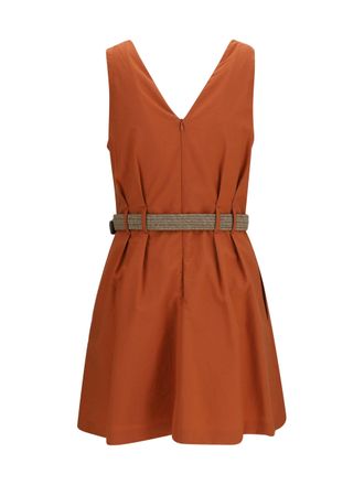 Brunello Cucinelli Womens Pleated Dress With Rope Belt Tangerine Cotton; Polyamide