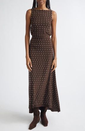 Siedres Grace Studded Open Back Jersey Dress in Brown at Nordstrom, Size Medium