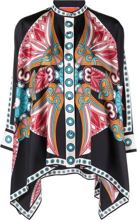La DoubleJ lotus-print silk foulard shirt - women - Silk - S - Black