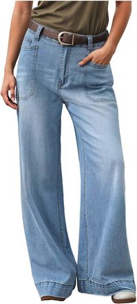 Generic Womens Stretch High Rise Wide Leg Jean Womens Y2K Low Rise Baggy Jeans Straight Wide Leg Boyfriend Trousers Casual Loose Fit Denim Pants Streetwear Ba