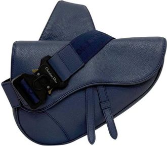 Dior Blue Navy Leather Saddle Bag Shoulder Bag Sling Bag (Pre-Owned)