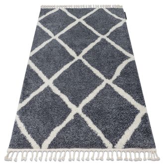 RugsX Rugsx - Alfombra Berber Cuadriculado B5950 Gris/blanco Franjas Bereber Marroqu&iacute; Shaggy Grey 140x190 Cm