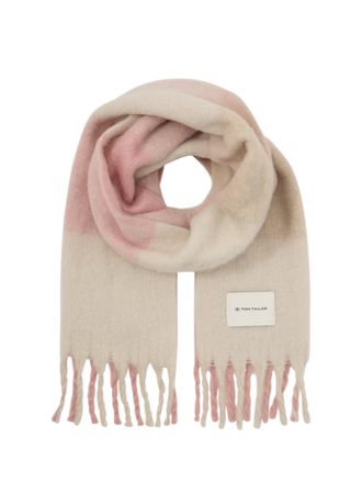 Tom Tailor Schal TOM TAILOR, Damen, beige (taupe rose check design), Strick, Polyester, gemustert, Modet&uuml;cher Schal, mit Logo Stickerei