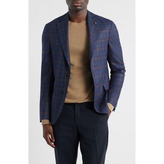Jack Victor Midland Contemporary Fit Plaid Wool & Silk Blend Sport Coat in Navy at Nordstrom, Size 44 Regular