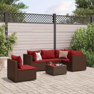 vidaXL Vidaxl - Set Muebles De Jard&iacute;n 6 Piezas Y Cojines Rat&aacute;n Sint&eacute;tico Marr&oacute;n