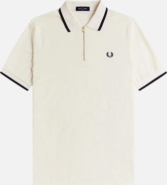 Fred Perry Mens Fred Perry Crepe Pique Zip Neck Polo Shirt Ecru - White - Size: 40