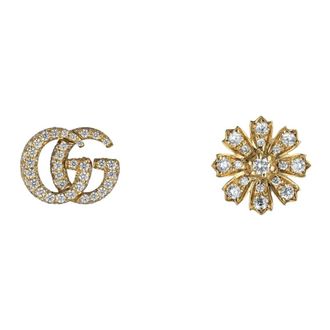 Gucci Flora oorbellen met Double G detail in geel goud en diamanten - Dames - Oorbellen - Geel - ONE Size - Accessoires