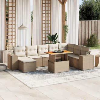 vidaXL Set De Sof&aacute;s De Jard&iacute;n 9 Pzas Con Cojines Rat&aacute;n Sint&eacute;tico Beige Vidaxl