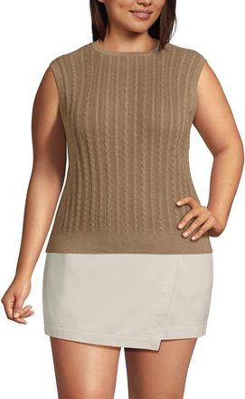 Lands End Cotton Pointelle Shell Sweater in Vicuna Heather at Nordstrom, Size 1X