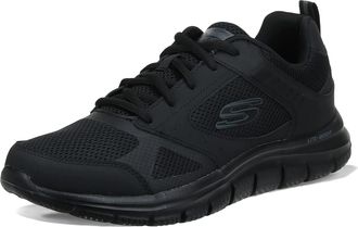 Skechers Mens Track Syntac Sneaker, Black Leather/Mesh/Black Trim, 10.5 UK