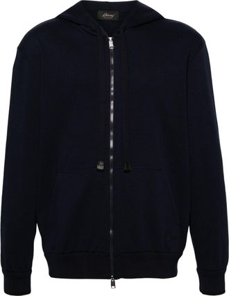 Brioni piqu&eacute; zip-up hoodie - men - Cotton/Polyamide - L - Blue