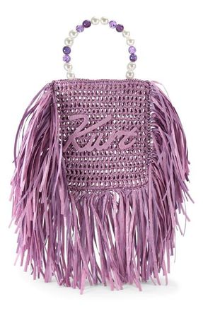 Kurt Geiger Mini Raffia Fringe Tote in Light/Pastel Purple at Nordstrom