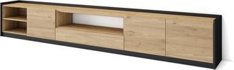 Skraut Home Mueble tv efecto madera roble y negro 310x37x50cm