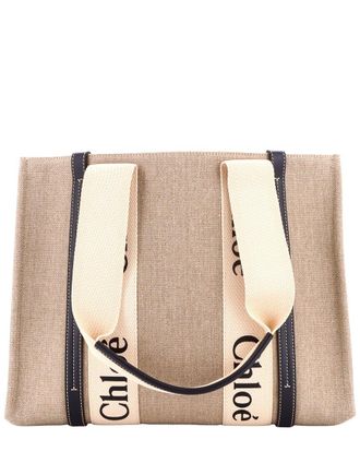 Chlo&eacute; Woody Tote Canvas With Leather Medium (Authentic Pre-Loved)
