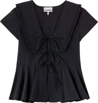 Ganni Ruffled-collar Peplum Top