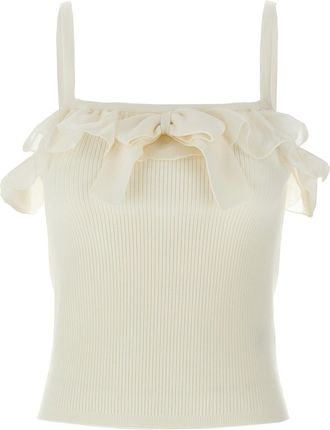 Alessandra Rich Ruffle Top Top Bianco-Donna